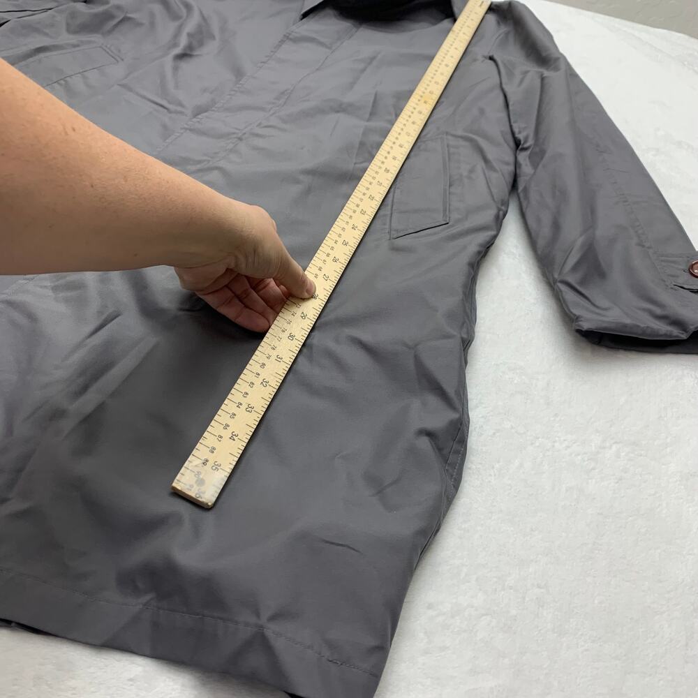 Totes Sz Medium Packable Rain Jacket Trench Coat Gray Long Lightweight Collar - Picture 9 of 9